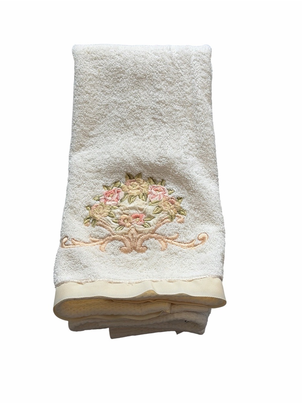 Avanti Premier  Embroidered Floral Hand Towels with Pink and Green Accents